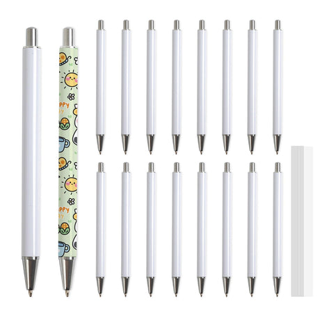 PYD Life 20 Pack Sublimation Pens Blanks No Clip Bulk White with 25 Pieces Shrink Wrap Films,Sublimation Ballpoint Pen Personalized DIY by Pen Heat Press Sublimation Oven PYD Life