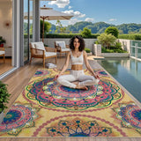 Arenarug Meditation Indoor Outdoor Rug 6x9 ft Mandala Pattern Rug Boho Style,Yoga Meditation Mat Picnic Rug for Patio Living Room Porch Garden Deck Backyard Easy to Clean Non Shedding Non-Slip Arenarug