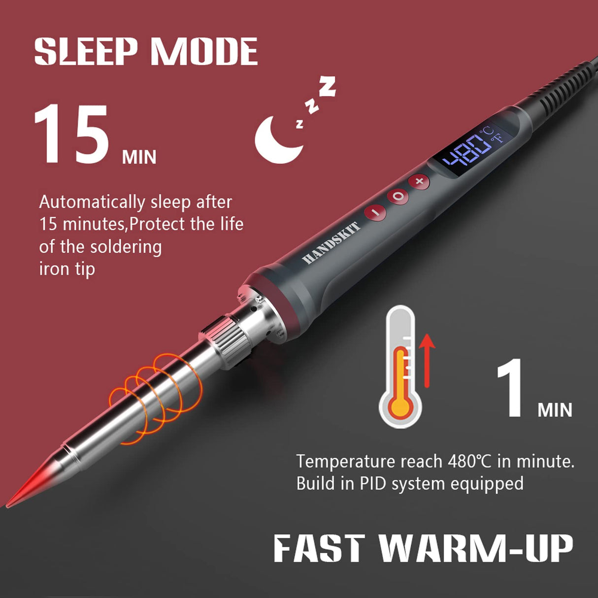 Solder Iron, 200W 110V Soldering Iron Digital Soldering Kit for Soldering, 6-in-1 Solder Iron Kit Welding Tool, Adjustable Temperature from 180 to 480℃, 3 solder tips, Solder wire, Solder Iron Stand HANDSKIT