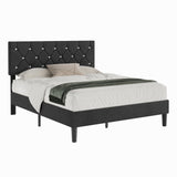 VECELO Queen Size Bed Frame, Upholstered Platform with Adjustable Diamond Tufted Headboard, Wood Slat Support, No Box Spring Needed, Velvet & Black VECELO