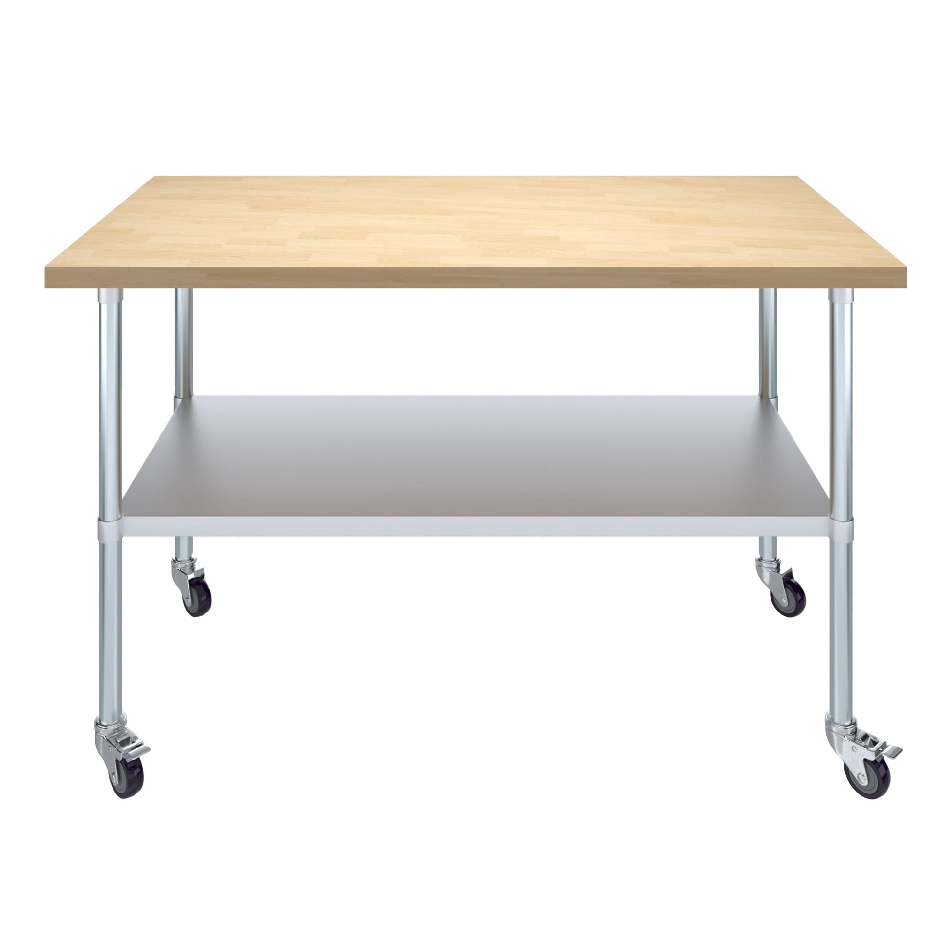 AmGood 30" x 60" Maple Wood Top Work Table with Adjustable Undershelf and Wheels - WoodArtSupply