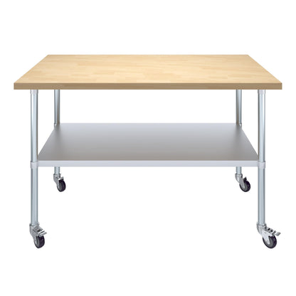 AmGood 30" x 60" Maple Wood Top Work Table with Adjustable Undershelf and Wheels - WoodArtSupply