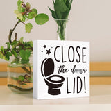 Funny Bathroom Wood Sign Close the Damn Lid Wood Block Sign for Bathroom Shelf Toilet Restroom Home Tabletop Desk Decor,Farmhouse Bathroom Wooden Box Sign SJNH