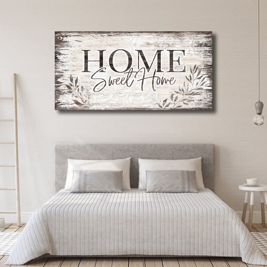 Home Sweet Home Wall Art Sign Large Dark Brown Farmhouse Wall Sign for Living Room Decoration Wooden Board Design Canvas Prints Modern Rustic Artwork Leaf Pictures Wall Decor 20" x 40" arteWOODS