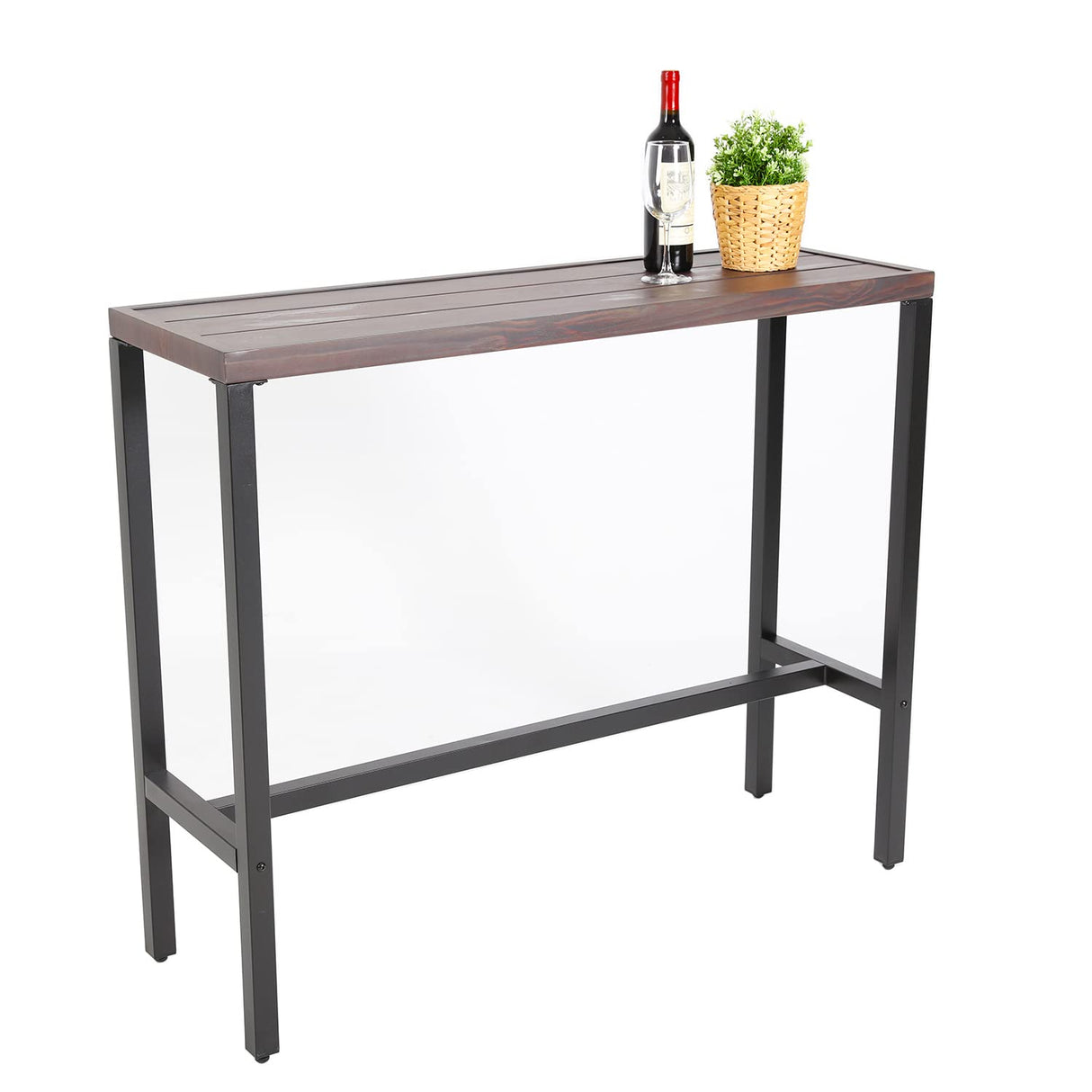 Anmutig Outdoor Counter Height Bar Table, 45.5” Pub Height Dining Bar Table with Wood-Like Metal Tabletop for Hot Tub, Garden, Yard, Balcony, Poolside, Indoor Outdoor Anmutig