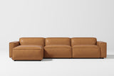 Valencia Nathan Napa Leather Couch - 3 Seats with Left Chaise - 100% Full Aniline Leather Modern Sofa for Lounge and Living Room Solid Wood Frame and High-Resilience Foam Couch (Caramel Brown) VALENCIA THEATER SEATING