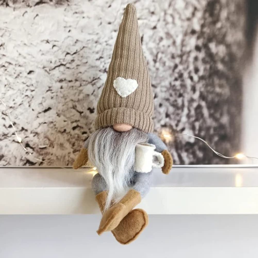 JstDoit 2 Pcs Gnomes Plush Bar Decor, Handmade Swedish Tomte Gifts Farmhouse Scandinavian Figurine Gnome for Home Kitchen Coffee Station Table Shelf (Brown) JstDoit