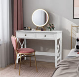 White Computer Desk with 2 Drawers, Modern Makeup Vanity Desk with Storage, Writing Desk for Home Office, 42'' Long Study Simple White Desk for Bedroom Console Table Living Room Lewahom