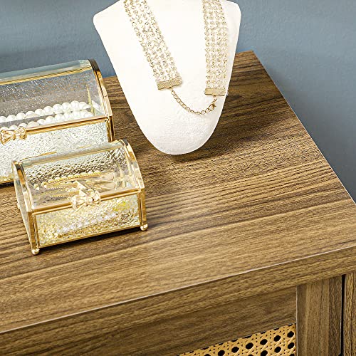 HOMCOM Sideboard Buffet Cabinet with Rattan Decorated Doors, Kitchen Cabinet, Accent Cabinet with Adjustable Shelves, Solid Wood Legs for Living Room, Hallway, Brown HOMCOM