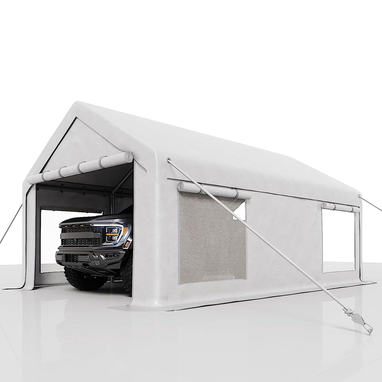 12 x 20FT Heavy Duty Carport with Roll-Up Windows, Portable Garage with Removable Sidewalls & Doors, Portable Car Tent Garage with Roll-Up Windows and All-Season Tarp, for Car, Truck, Curtainboro