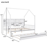 Harper & Bright Designs Full Size House Bed with Trundle, Wood Full House Bed Frame with Shelf Compartment, Full House Bed for Kids with Roof for Girls, Boys,No Box Spring Needed, White Harper & Bright Designs