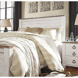 Ashley Furniture Willowton 65" W x 87" D Farmhouse Wood Queen Sized Panel Bed in Whitewash Finish Signature Design by Ashley