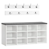 HOOBRO Shoe Storage Bench with Cushion, 39.4" L Entryway Bench with 12 Cubbies, Entryway Hall Tree with Storage, Shoe Cabinet with Coat Rack for Bedroom, Hallway, Holds up to 330 lb, White WT112HX01 HOOBRO