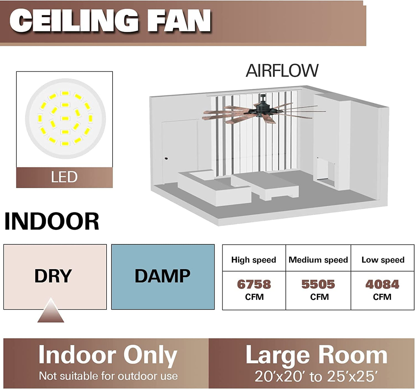 hykolity Ceiling Fan with Light and Remote 65 inch Farmhouse Large Ceiling Fan, Reversible Motor and Blades, 5CCT Selectable, for Living Room Basement Sunroom Porch Patio, 6-Speed Remote Cont - WoodArtSupply