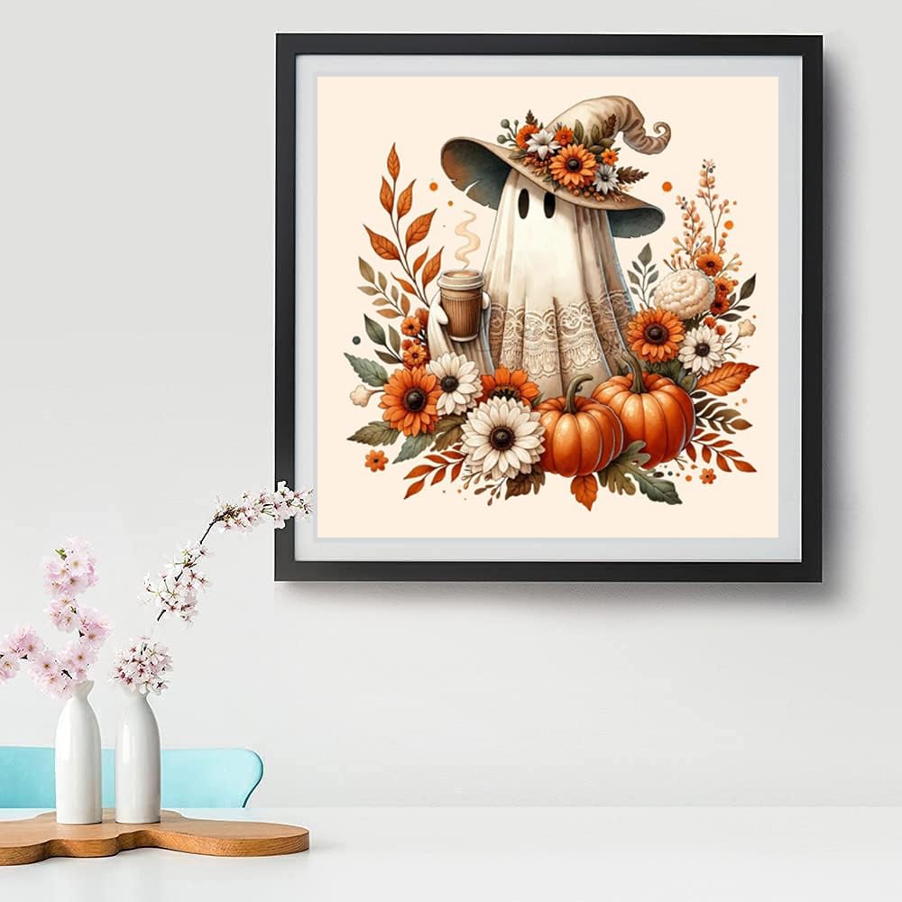 VIGEGU Fall Ghost Paint by Numbers Kit for Adults with Framed,Thanksgiving Paint by Number DIY Acrylic Adult Paint by Number Kits for Wall Decor 10x10in VIGEGU