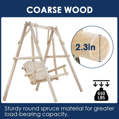 67 Inch Log Swing Stand Porch Swing Set Wood Bench Swing Stand A-Frame Patio Furniture Swing Chair Outdoor Rustic Curved Garden Swing Yard Play
