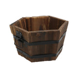 MY MIRONEY Wooden Barrel Planter Vintage Style Wood Bucket Rustic Garden Flower Plant Pots Container with Metal Handles, Hexagonal, 8.27" x 4.72" MY MIRONEY