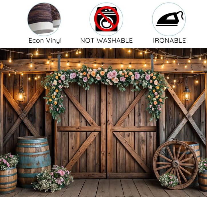 7x5ft Country Wedding Photography Backdrop Rustic Barn Door Photography Backdrop Farmhouse Pink Flower Cabin Wooden Birthday Baby Shower Wedding Bridal Party Banner Photo Booth Props Background Mtsxfy