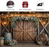 7x5ft Country Wedding Photography Backdrop Rustic Barn Door Photography Backdrop Farmhouse Pink Flower Cabin Wooden Birthday Baby Shower Wedding Bridal Party Banner Photo Booth Props Background Mtsxfy