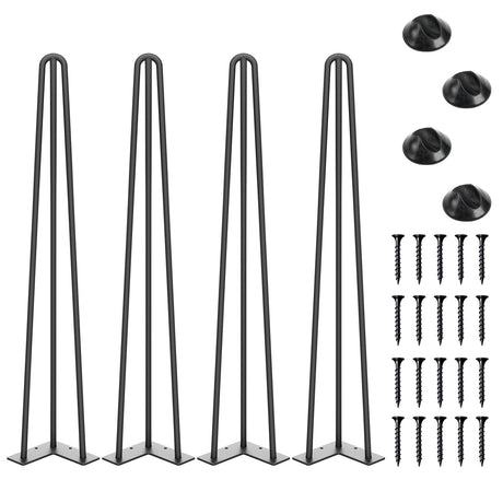 SMARTSTANDARD 28 Inch Hairpin Table Legs, 3 Steel Rods 1/2 Inch Pipe Diameter, 800lbs Load Capacity, Mid-Century Style for Coffee Table, Side Table, Night Stand (Black, 4PCS) SMARTSTANDARD
