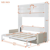 Linique Queen Size Murphy Bed with Sofa and Top Shelf, Horizontal Wall Bed, Versatile Convertible Wooden Bed Frame White, 93.3"x86.2" Linique