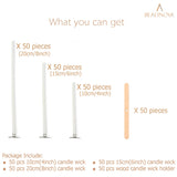 BEADNOVA Candle Wicks Set 150 Pcs Candle String Cotton Wicks with 50 Pcs Wooden Holders Centering Device for Making Supplies DIY (4, 6, 8 Inch) BEADNOVA