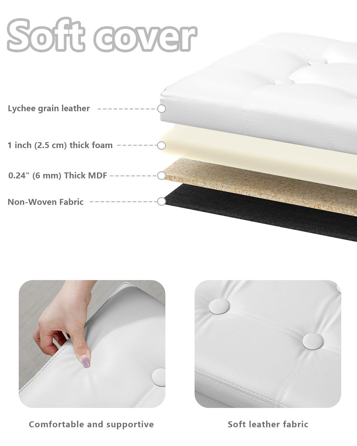 Bsketa Folding Storage Ottoman, Foot Stool with Thicker Foam Padded Seat Small Leather Storage Ottoman Bench Foot Rest for Living Room Foldable Coffee Table 17x13x13in,White Bsketa