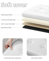 Bsketa Folding Storage Ottoman, Foot Stool with Thicker Foam Padded Seat Small Leather Storage Ottoman Bench Foot Rest for Living Room Foldable Coffee Table 17x13x13in,White Bsketa