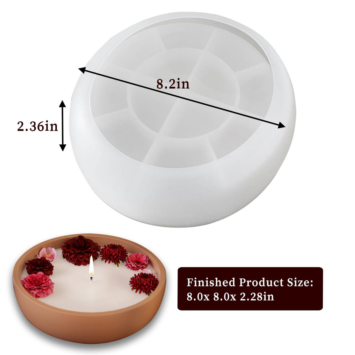 Wehous Large Bowl Resin Mold, 8.2'' Round Bowl Silicone Molds for Resin Concrete Cement, Big Container Storage Mold Candle Jewelry Holder Mould Makeup Organizer Succulent Pot Art Crafts Gift Wehous