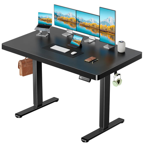 Marsail 63 x 30 Electric Standing Desk with One-Piece Desktop, Sit Stand Desk with Thickened Tabletop, Height Adjustable Stand Up Desk with Cable Management for Home Office(Frame+Desktop, 2 Packages) Marsail
