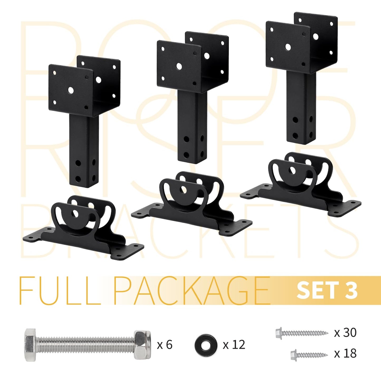 Heavy Duty Roof Riser Brackets Kit, Adjustable Roof Riser Beam Mount Brackets for Roof Pergola Gazebo (Black - Set 3) - WoodArtSupply