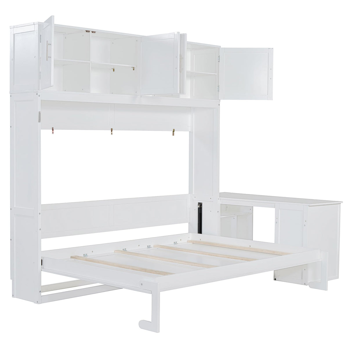 Harper & Bright Designs Queen Size Murphy Bed, Wooden Queen Wall Bed Frame with Desk and Storage Shelves and Big Cabinets, White Harper & Bright Designs
