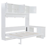 Harper & Bright Designs Queen Size Murphy Bed, Wooden Queen Wall Bed Frame with Desk and Storage Shelves and Big Cabinets, White Harper & Bright Designs