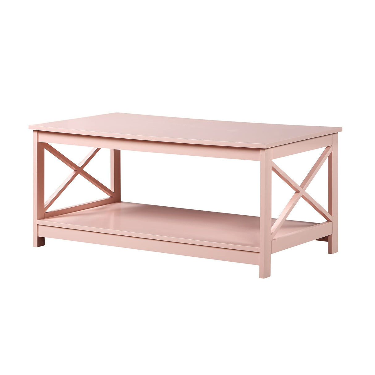 Convenience Concepts Oxford Coffee Table with Shelf, Blush Pink Convenience Concepts