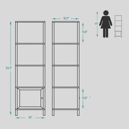 TUTOTAK 5 Tier Bookcase and Bookshelf, Narrow Book Shelf with Door for Small Space, for Living Room, Office, Study, Entryway, Brown BS03BB005