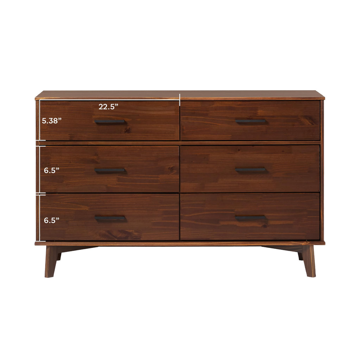 Modern Solid Pine Wood 6-Drawer Dresser with Metal Handles and Generous Storage Space, Walnut Finish Walker Edison
