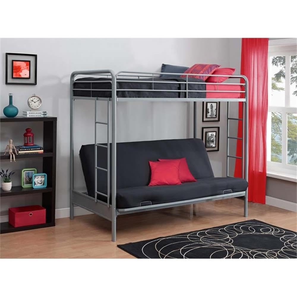 Pemberly Row Modern Twin Over Futon Metal Bunk Bed in Silver Pemberly Row
