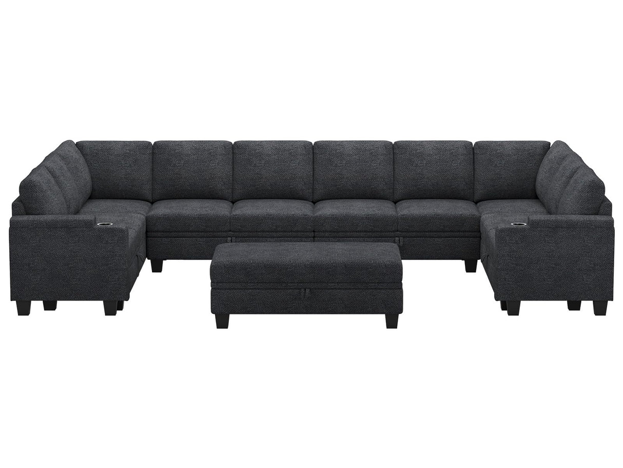 Belffin Oversized U Shaped Modular Sectional Couches for Living Room 10 Seater Modular Sofa Set with Storage Ottoman Large Sectional Couch with Cup Holder. Dark Grey Sofa Belffin