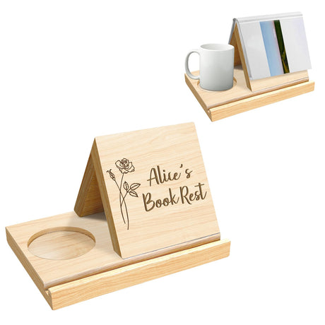 Attention Personalized Wooden Triangle Bookmark with Drink Holder Custom Name&Birthday Flower Book Stand Page Mark Holder Night Stand Book Rest with Cup Stand Book Lovers Birthday Gifts(Style 2) Attention