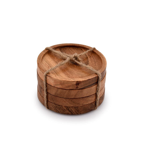 Kaizen Casa Wooden Coasters for Drinks - Natural Acacia Wood Drink Coaster Set for Drinking Glasses, Tabletop Protection for Any Table Type, Set of 4 Kaizen Casa