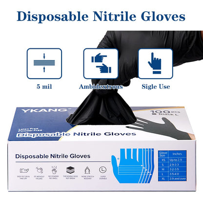 YKANG Black Nitrile Gloves,Disposable Gloves Latex Free 100 PCS,Cooking Gloves,Food Prep,BBQ,Household Cleaning Gloves(Large)