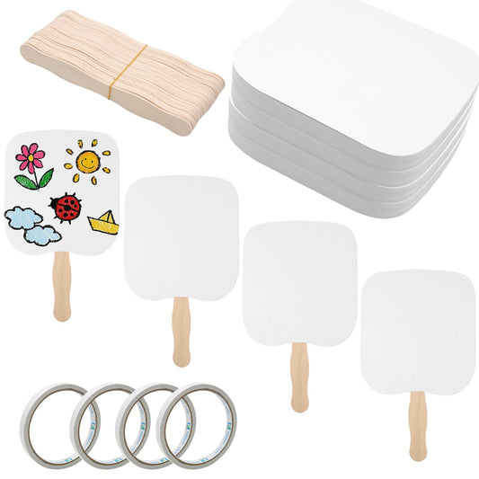 ZOCONE 40 Pieces DIY Fans Handheld Set, Church Fans Handheld Hand Held Church Fans Including 80 Pcs Blank White Cardstock and 40 Pcs Wavy Wooden Sticks for DIY Crafting Painting