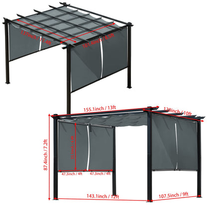 Aoodor 13 x 10 FT Outdoor Pergola with Retractable Shade Canopy, Dark Gray Matte Aluminum Frame, 4 Pieces Roller Shade Curtain, Grape Trellis Pergola for Patio Backyard and Deck - Dark Gray