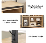 ELETHEBIA Wooden Island Table for Kitchen with Sliding Barn Door, Heavy Duty Large Coffee Bar Table with 4 Hook, Multi-Functional Bakers Rack, Storage Shelf for Kitchen Dining Room Living Room ELETHEBIA