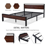 SHA CERLIN 14 Inch King Size Metal Platform Bed Frame with Rustic Wooden Headboard and Footboard SHA CERLIN