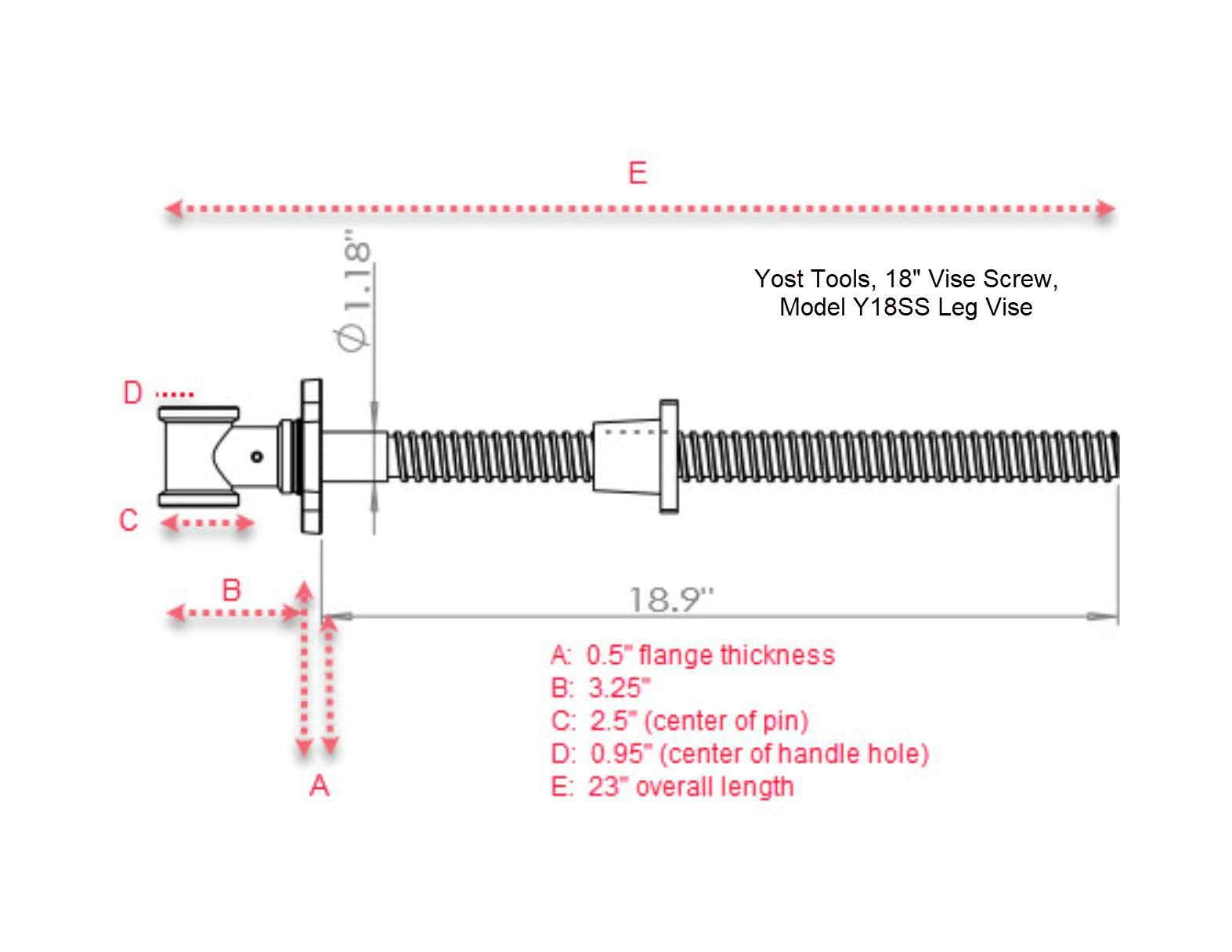 Yost Vises Y18SS Vise Screw | 18 Inch DIY Vise Tool | Solid Steel Main Screw with a Cast Iron Body Construction, Blue Metallic - WoodArtSupply