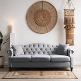 ATUMON 79" Chesterfield Velvet Couch for Living Room, 3-Seater Tufted Sofa with Rolled Arms Nailhead & Two Pillows for Bedroom, Office & Coffee Bar, Gray ATUMON