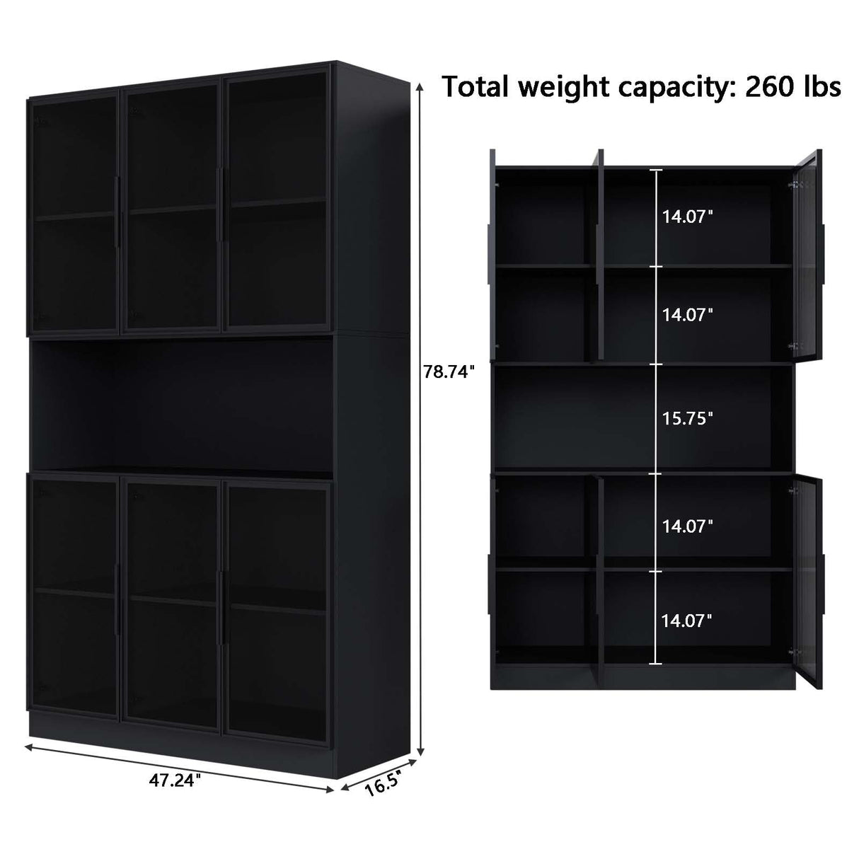 Jiaoun Display Cabinet with Glass Doors, LED Light and Storage Shelve, Curio Cabinets Modern Style Bookcase Trophy Case Display Cabinet for Collectibles - Black (47.2 "W x 16.5 "D x 78.7 "H) Jiaoun