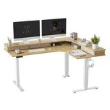 FEZIBO Triple Motor 63" L Shaped Standing Desk with 3 Drawers, Electric Standing Desk Adjustable Height, Corner Stand up Desk with Splice Board, White Frame/Natural Top FEZIBO