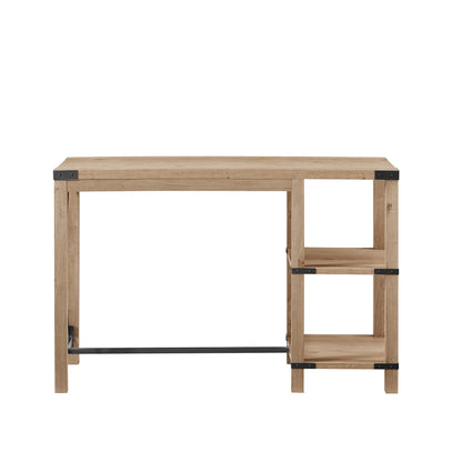 Walker Edison Modern Farmhouse Metal and Wood Kitchen Table Island with Open Storage Shelves, 55 Inch, White Oak